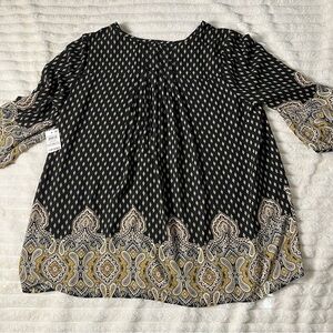 Charter Club Black and Gold Patterned Blouse 1X new with tag